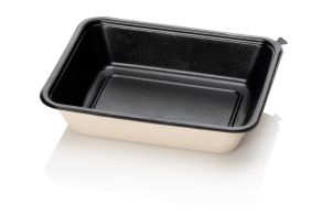 Bagasse tray  227x178x50 1-C + removable black film