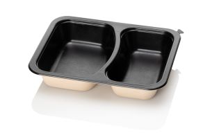 Bagasse tray  227x178x45 2-C + removable black film