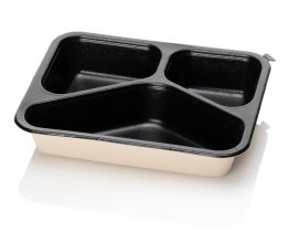 Bagasse tray  227x178x45 3-C + removable black film