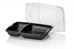 PP reusable / herbruikbare maaltijdverpakking 2-V zwart + trp deksel 950cc